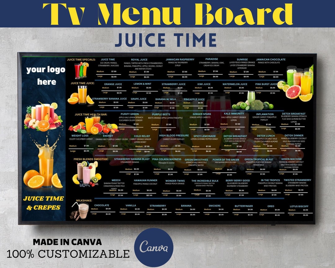 Juice and Crepes Menu Templates,tv Menu Board, Drink Price List,juice