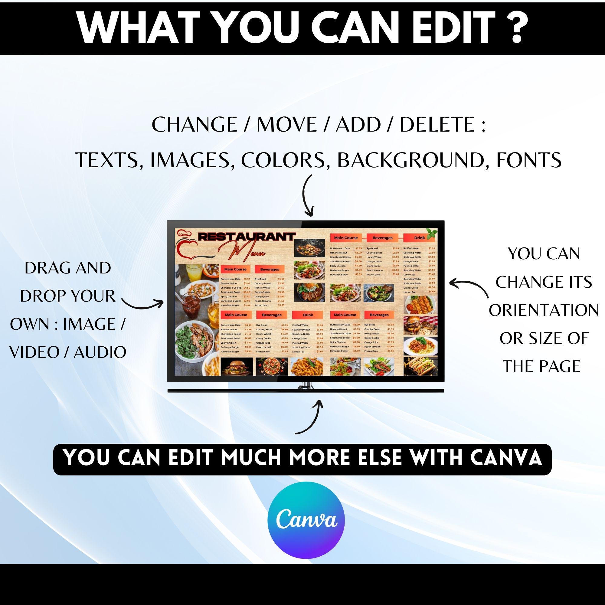 Restaurant TV Menu Board Template: Editable Digital Signage - Etsy