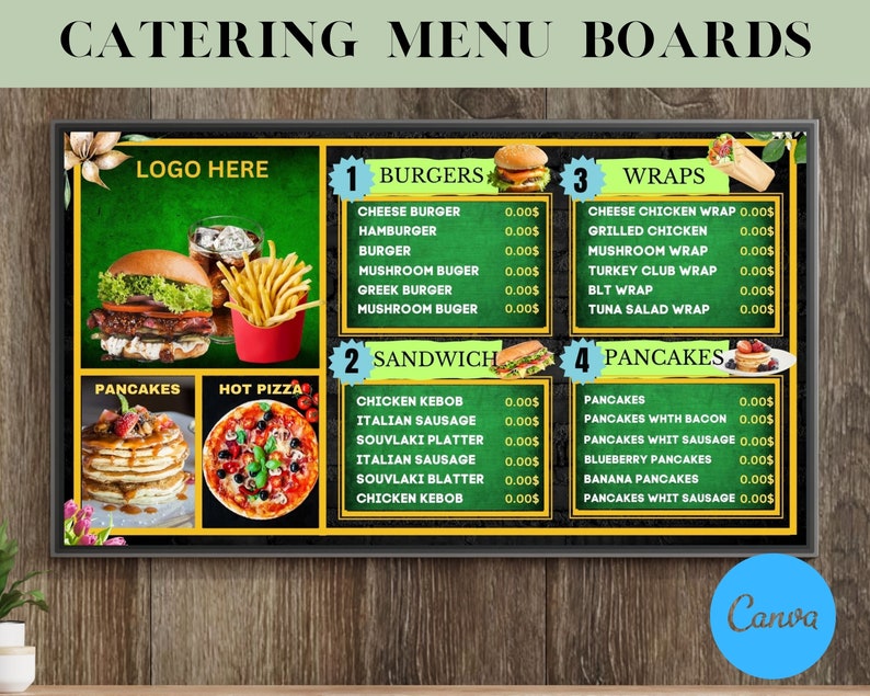 Catering Menu Boards Tv Menu Board Restaurant Menu Template Etsy