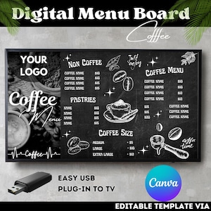 Quadro de menu de café, Quadro de menu digital DIY fácil, Menu de café, Quadro de menu de TV, Quadro de menu digital, Modelo de menu digital, Modelo de quadro de menu