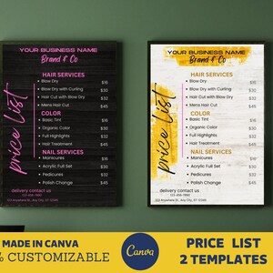 Price Guide | Beauty Salon | Modern | Nails Flyer | Editable Price Sheet | Editable Price List Template Canva | Salon Price List