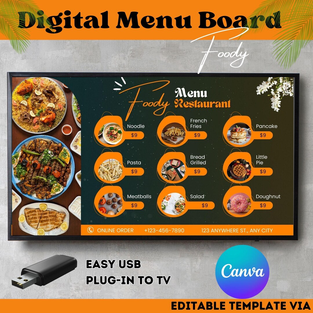 Static TV Restaurant Menu Board Template: Minimalist Design (canva) - Etsy