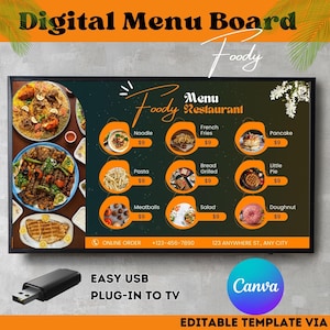 Tablero de menú de restaurante, Tablero de menú para restaurante, Plantilla de tablero de menú, Tablero de menú de restaurante minimalista, Tablero de lista de precios minimalista, Canva.