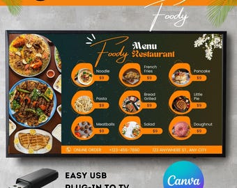 Static TV Restaurant Menu Board Template: Minimalist Design (Canva)
