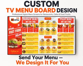 Custom Digital Menu Board Design, Restaurant LCD/LED Screen, Food Truck Display