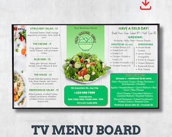 Salad Bar TV Menu Board Template | Editable Canva Build Your Own (Digital Download)