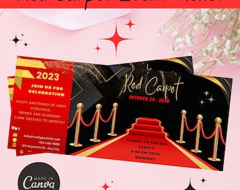 Red Carpet Event Ticket, Editable Red Carpet Invitation,  Hollywood Ticket Invitation, Sweet 16, Prom, School Dance, Anniversary, Birthday