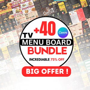 Bearbeitbares Canva TV Menu Board Bundle, Restaurant Digital Display Templates (digitaler Download)