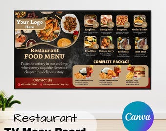 Digital TV Menu Board Template | Restaurant Cafe Food Truck (Canva Template)