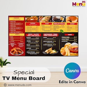 Fast Food Menu Board: Restaurant TV Display Canva Template (Digital Download)