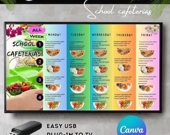 School Cafeteria TV Menu Board: Editable Canva Template