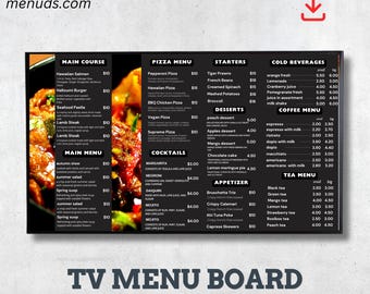 Digital Restaurant Menu Board Template | Editable Canva Food Menu | TV Signage Display