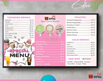 Pink Coffee Shop Drinks Board – Canva TV Template for Cafés