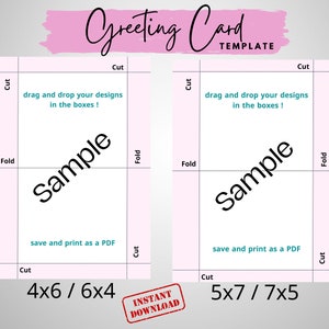 Sample Greeting Card Templates, Drag and Drop, 4x6 and 5x7 Foldable Cards