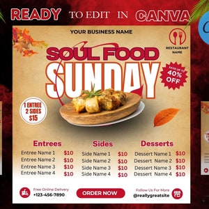 Soul Food Sunday Flyer: Dinner Special Template (Canva Editable)