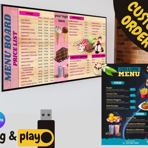 Individuelles Restaurant-Speisekarte-Design: Food-Flyer, TV-Speisekarte (Canva Template)