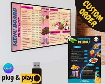 Custom Restaurant Menu Design: Food Flyers, TV Menu Board (Canva Template)