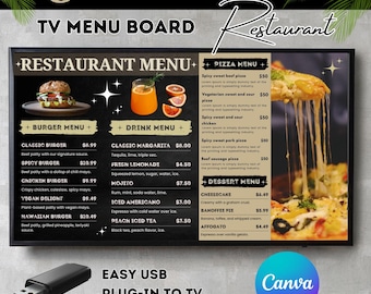 Restaurant TV Menu Board Template: Editable Canva Design (Digital Download)