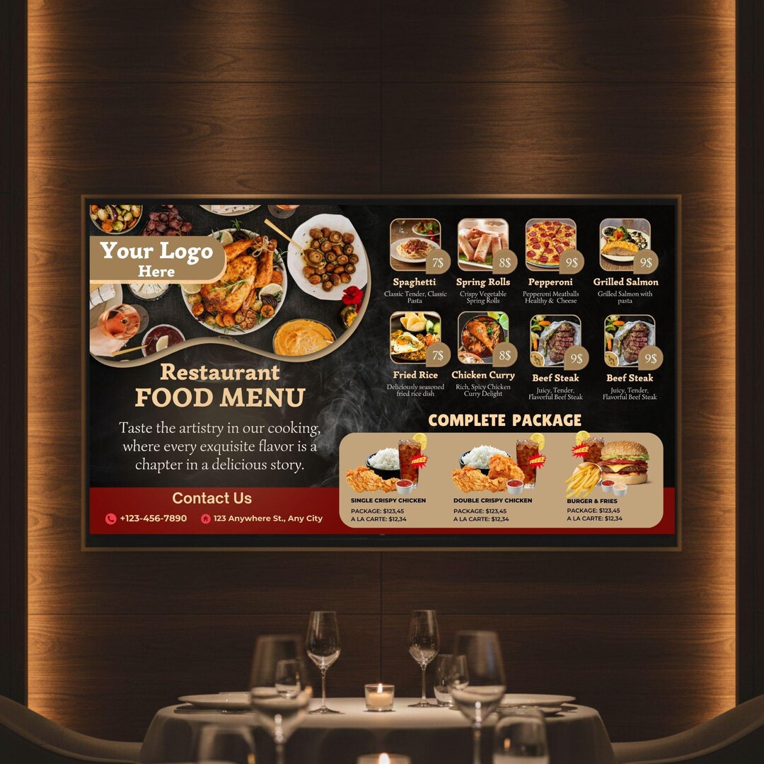 Animated Restaurant Menu Board Template | Editable Digital Signage ...