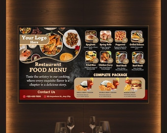 Animated Restaurant Menu Board Template | Editable Digital Signage (Canva)