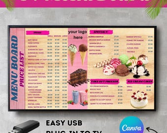 Modern tv menu board, Take Out Freezer, TV menu board, Digital Tv Menu, Ice Cream Menu, Canva template, Editable