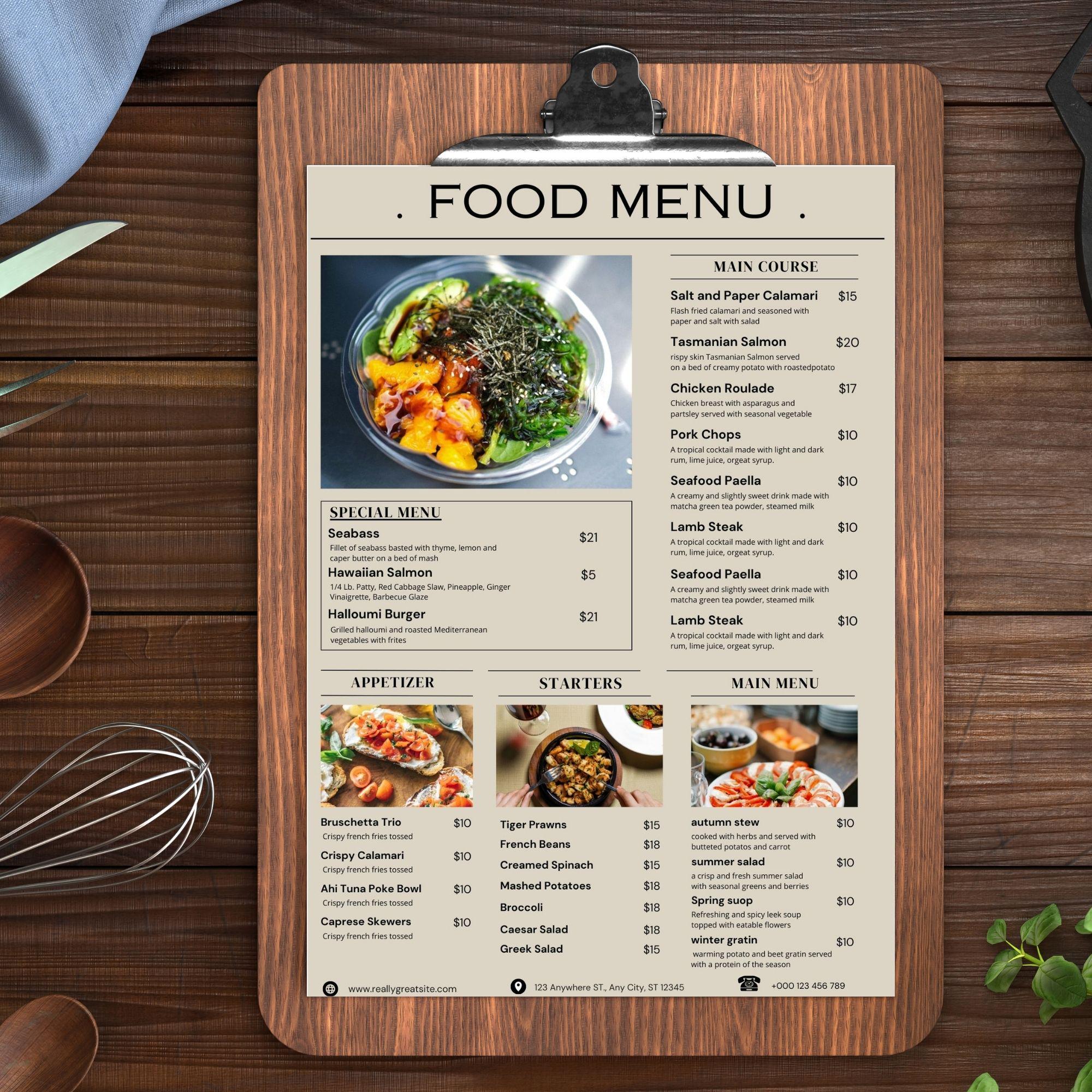 Editable Restaurant Menu Bundle: A4 Canva Templates (digital Download ...