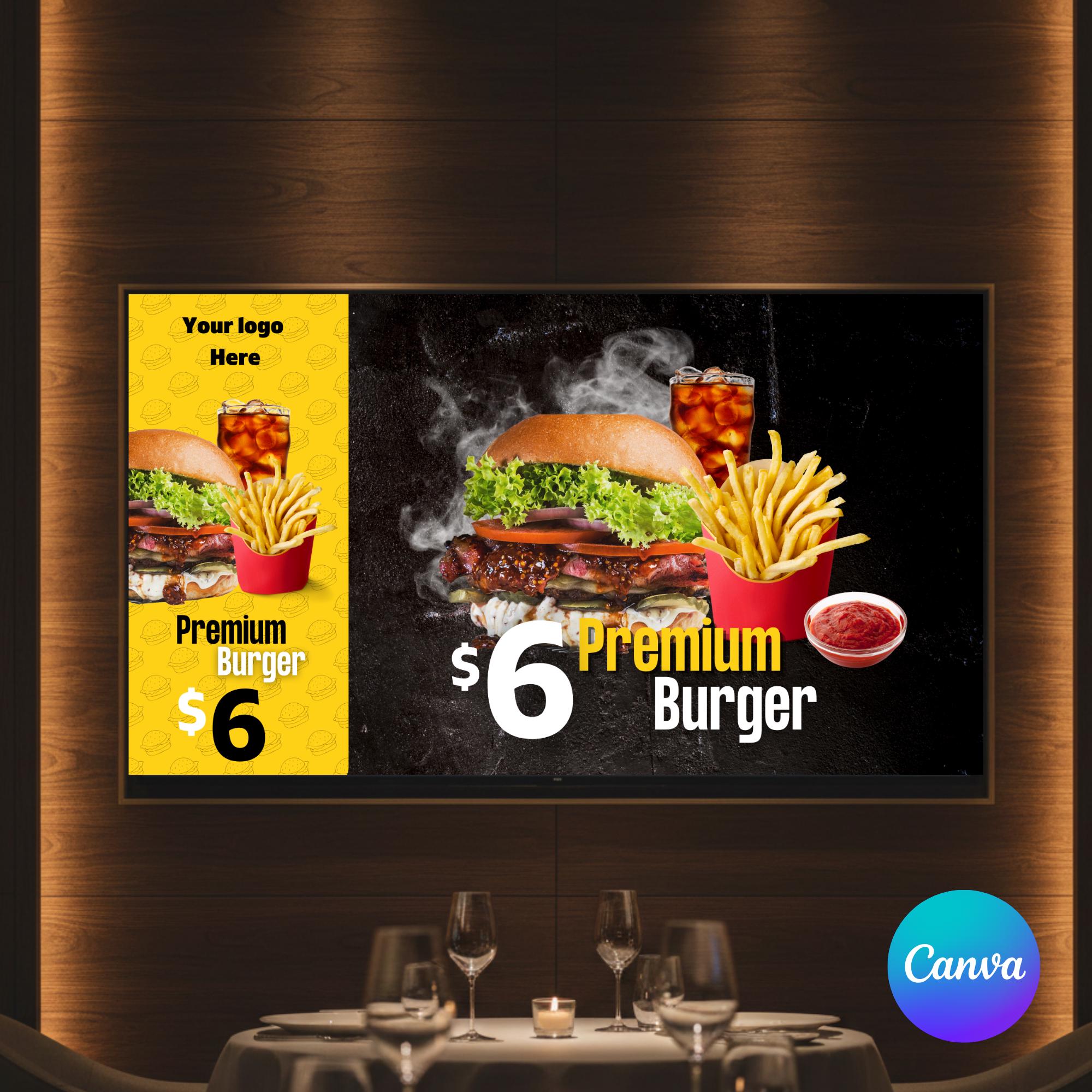 Restaurant TV Menu Board Template – Editable Canva Design (digital ...