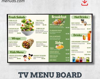 Restaurant Menu Board Canva Editable Digital TV Cafe Breakfast Instant Download