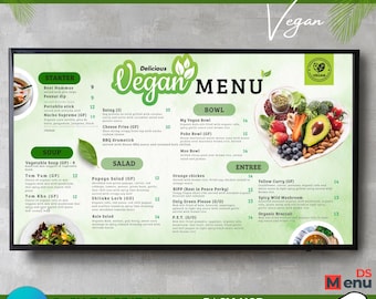 Animated Vegan TV Menu Board Template | Editable Canva Digital Restaurant Display