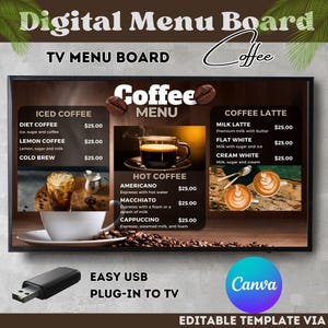 Placa de menu de café, placa de menu digital DIY fácil, menu de café, placa de menu de TV, placa de menu digital, modelo de menu digital, modelo de placa de menu