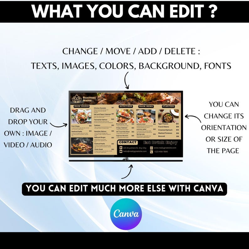 Food and Beverage Digital Menu Board Bundle | Editable Canva Templates ...