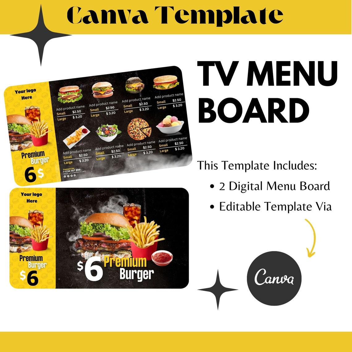 Modern Tv Menu Board for Restaurant, Pizza Menu, TV Menu Board , Burger