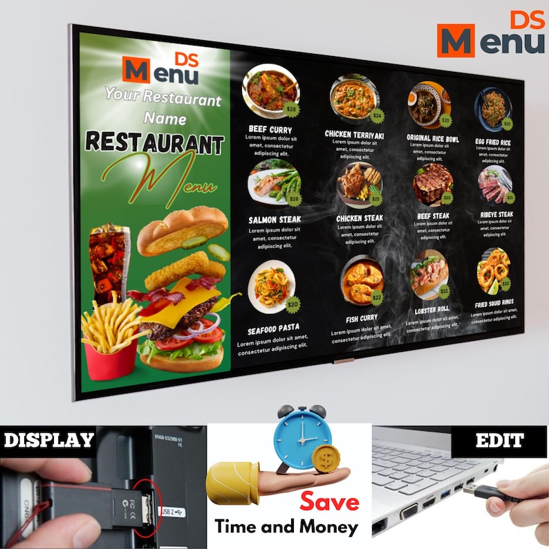 Professional Menu Board | Restaurant TV Display | Editable Canva ...
