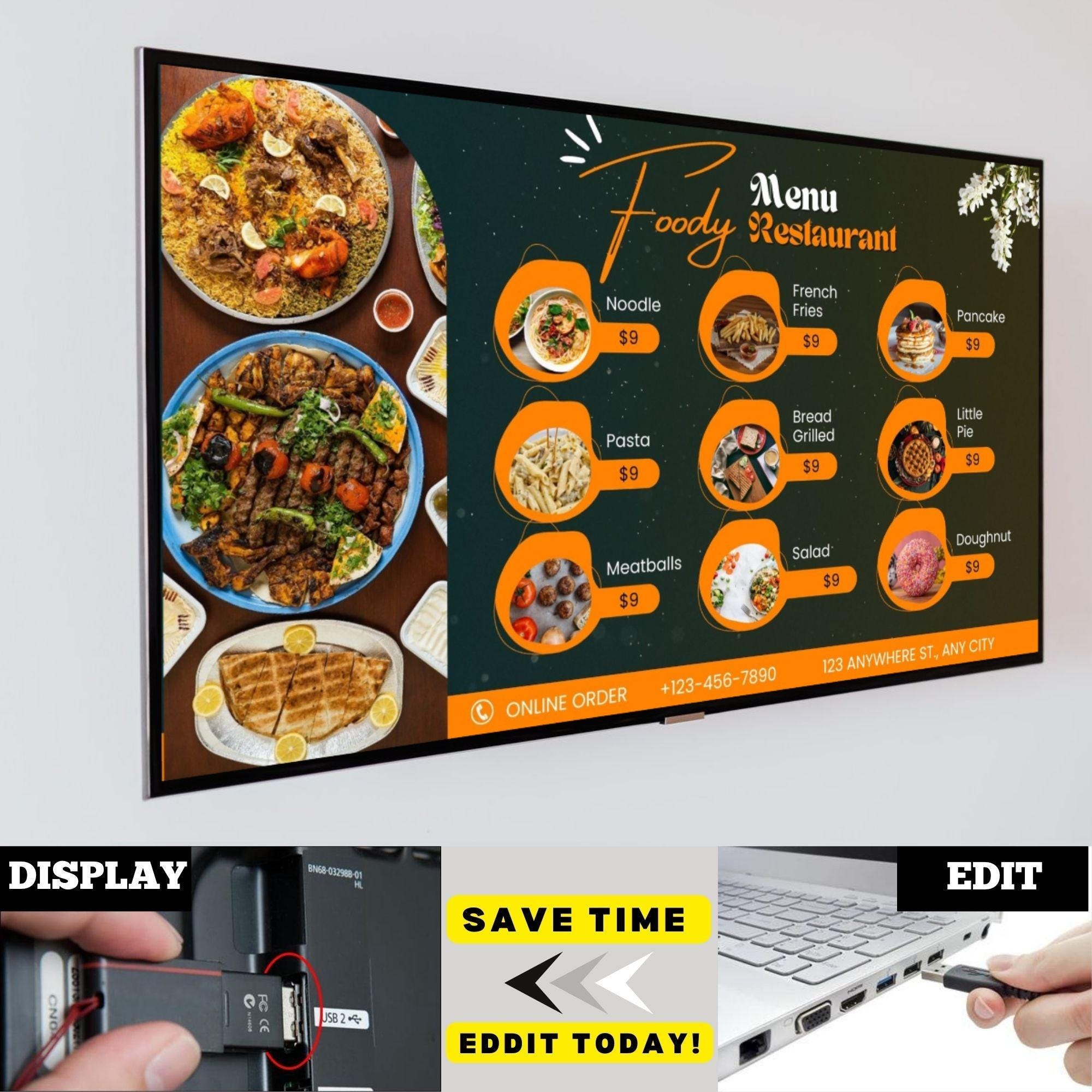 Static TV Restaurant Menu Board Template: Minimalist Design (canva) - Etsy