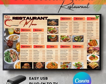 Restaurant TV Menu Board Template: Editable Digital Signage