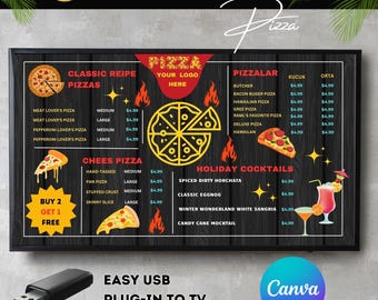 Pizza Restaurant TV Menu Board: Editable Canva Template