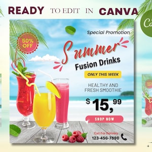 Summer Party Flyer, DIY Flyer Template Design, Summer Break Party Flyer, Summer Event Flyer, Premade Instagram Post, Editable Canva Template