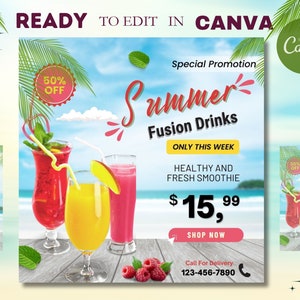 Summer Party Flyer, DIY Flyer Template Design, Summer Break Party Flyer, Summer Event Flyer, Premade Instagram Post, Editable Canva Template