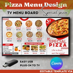 Pizza TV Menu Board Template: Restaurant Digital Design (Canva)