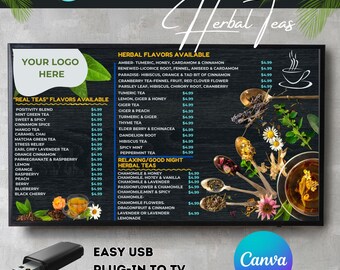 Herbal Teas Menu Board Template: Editable TV Menu (Canva)