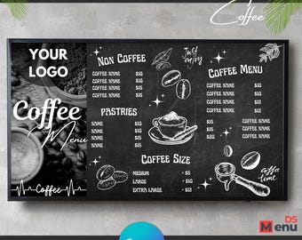 Pizarra para menú de café – Plantilla de Canva para pantallas de TV en cafeterías