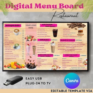 Tablero de menú para restaurante, Plantilla de tablero de menú, Tablero de menú de restaurante, Tablero de menú de restaurante minimalista, Tablero de lista de precios minimalista, Canva