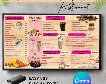 Restaurant Menu Board Template: Minimalist TV Display (Canva)