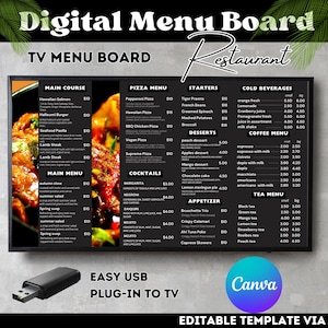 DIY Digital Menu Board Template - Bearbeitbares Canva Design für Restaurant, Café, Pizza, Cocktails, Tee, Frühstück, Imbisswagen und Drive-Thru-Menü