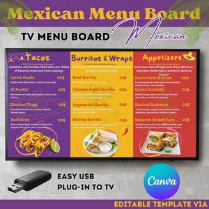 Mexican Restaurant Menu Board TV Template: Animated Canva Design