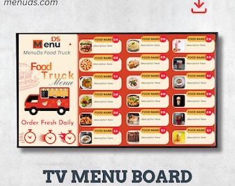 Food Truck Menu Board Canva Editable Digital TV Instant Restaurant Download