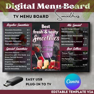 Smoothie Digital Menu Board Template: Editable TV Display (Canva)
