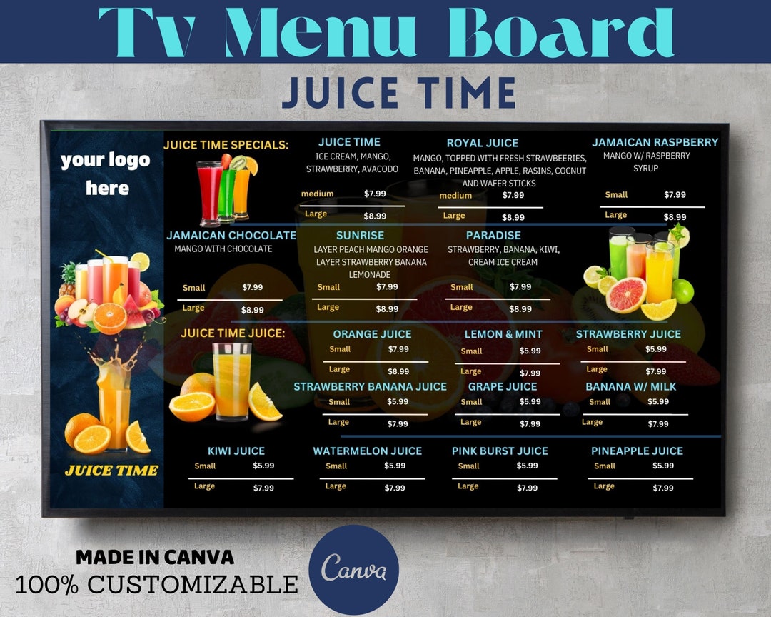 Juice Menu Templates,tv Menu Board, Drink Price List,juice Poster