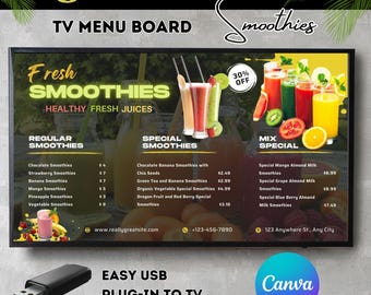 Smoothie Digital Menu Board Template: Editable Canva TV Display (PDF)