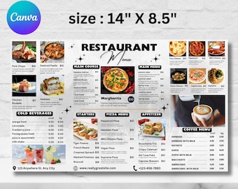 Sjabloon menu modern restaurant: aanpasbaar canva-ontwerp (directe download)